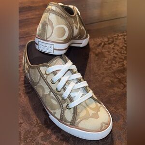 Coach Tan and White Sneakers with Camouflage Pattern